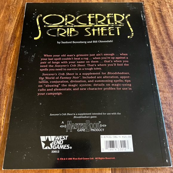 Bloodshadows Sorcerer's Crib Sheet RPG Roleplaying Book West End Games Vintage - Picture 4 of 5